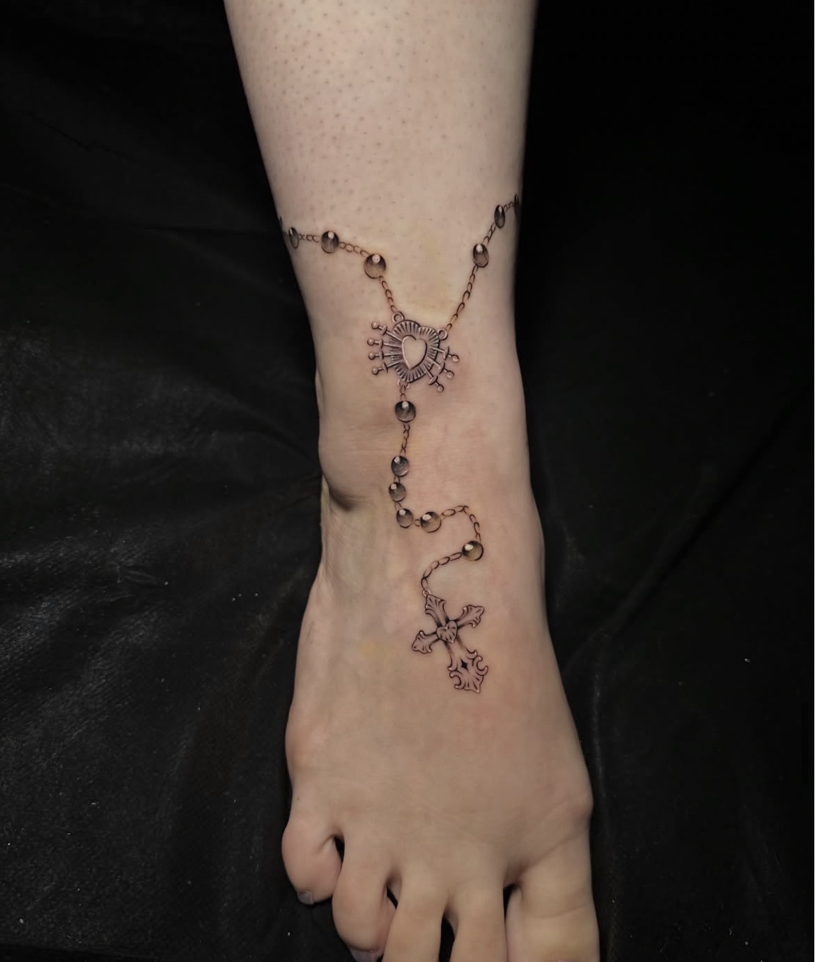 Rosary Anklet — Cross & Sacred Heart