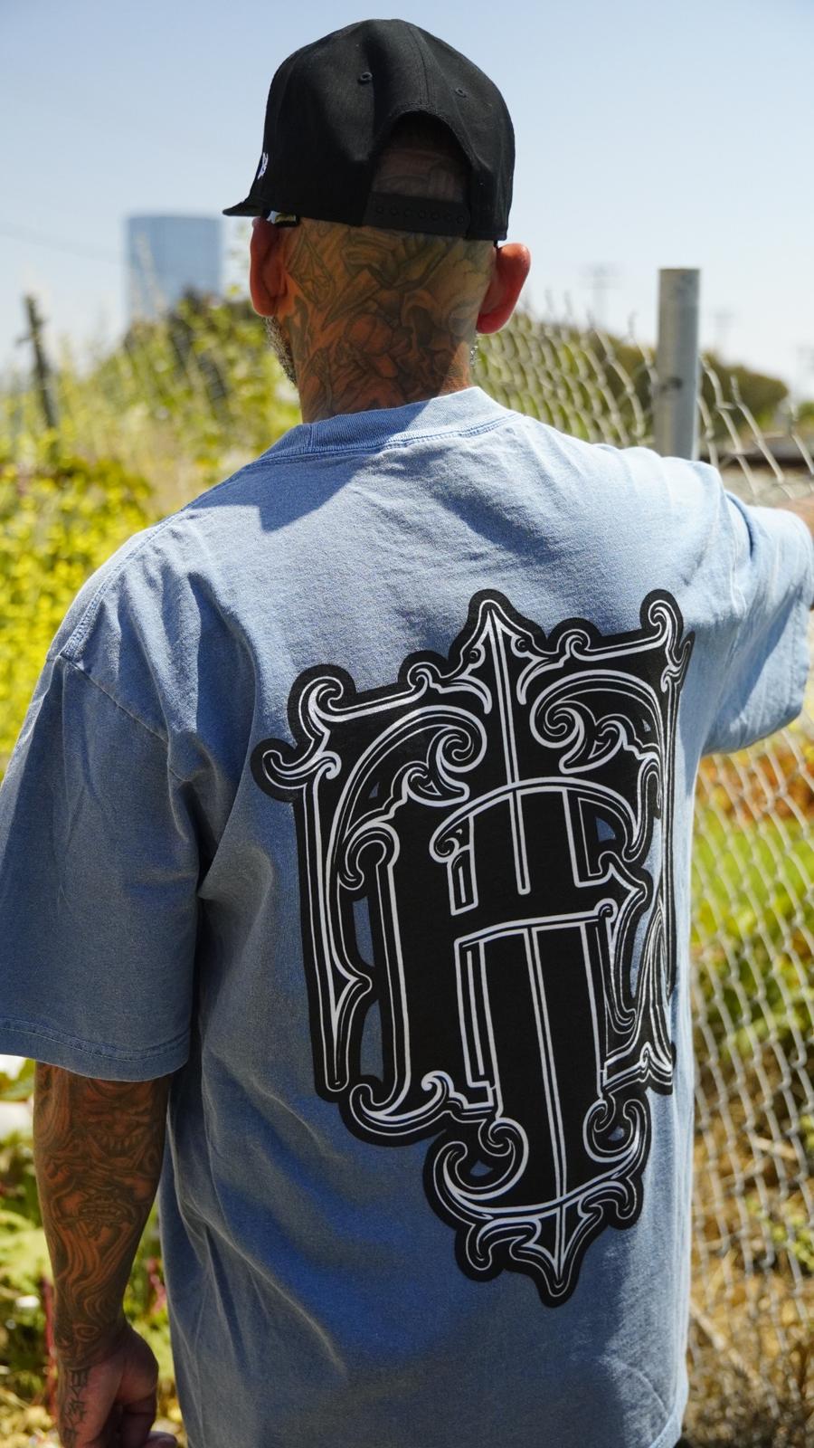 Ornate Crest Tee — Slate Blue